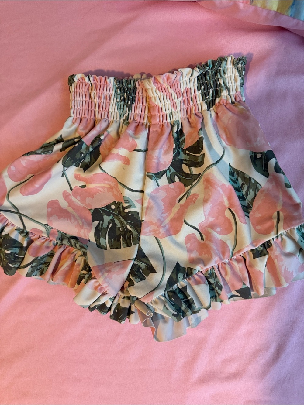 Jessica Simpson Pink Floral Ruffle High-Waist Shorts